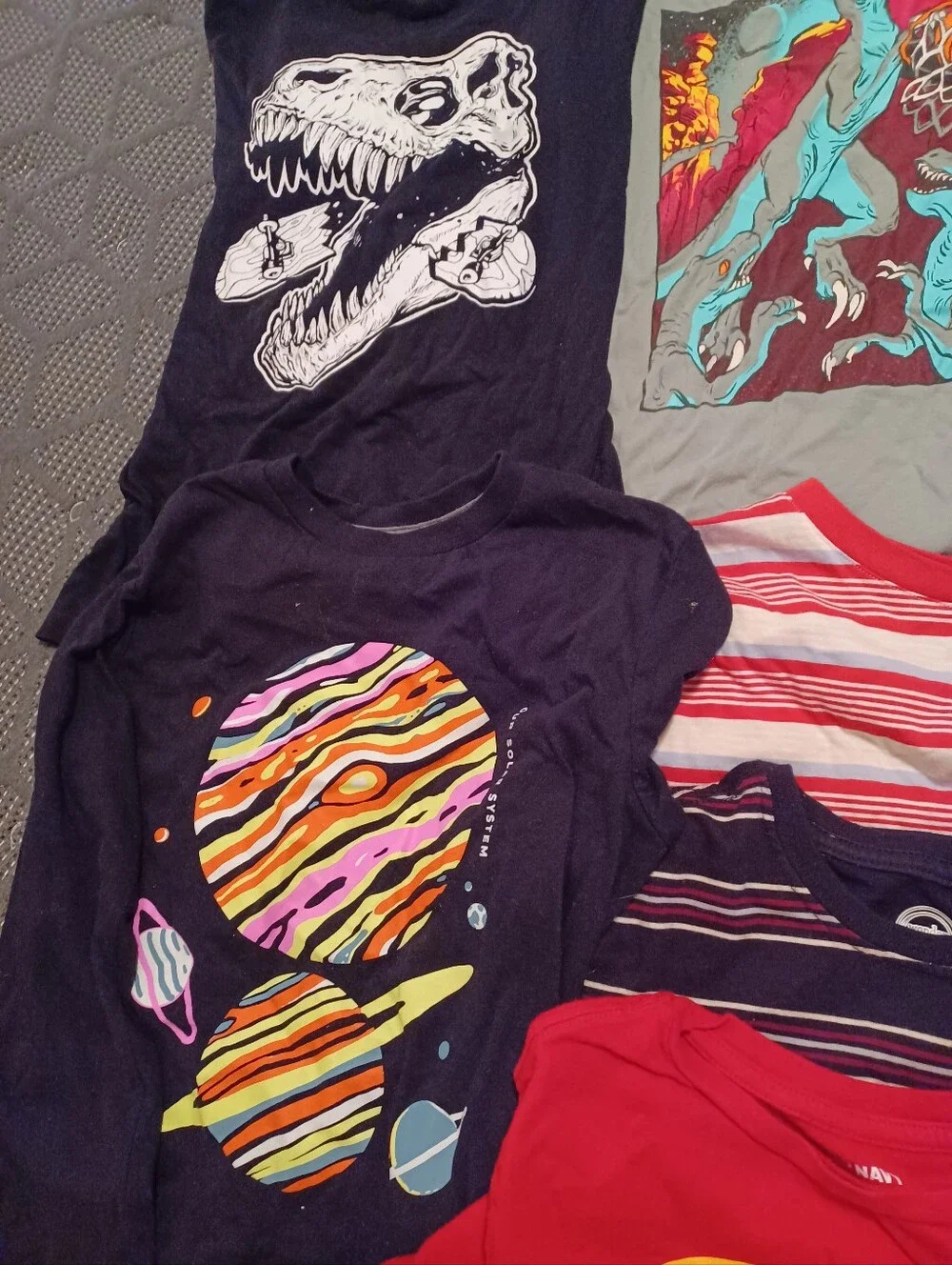 Size 10-12 Boy's T-Shirts lot of 9 Dinosaur stripes red black Old Navy +
